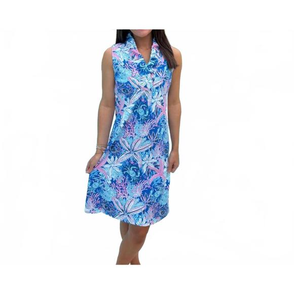 NEW SIMPLY SOUTHERN ruffleneck reef v-neck tank mini dress in reef - Picture 1 of 3
